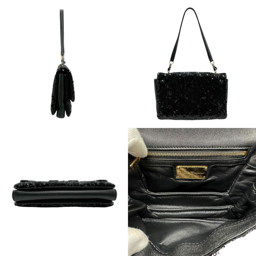 Salvatore Ferragamo sequins black Vara rion leather handbag Black